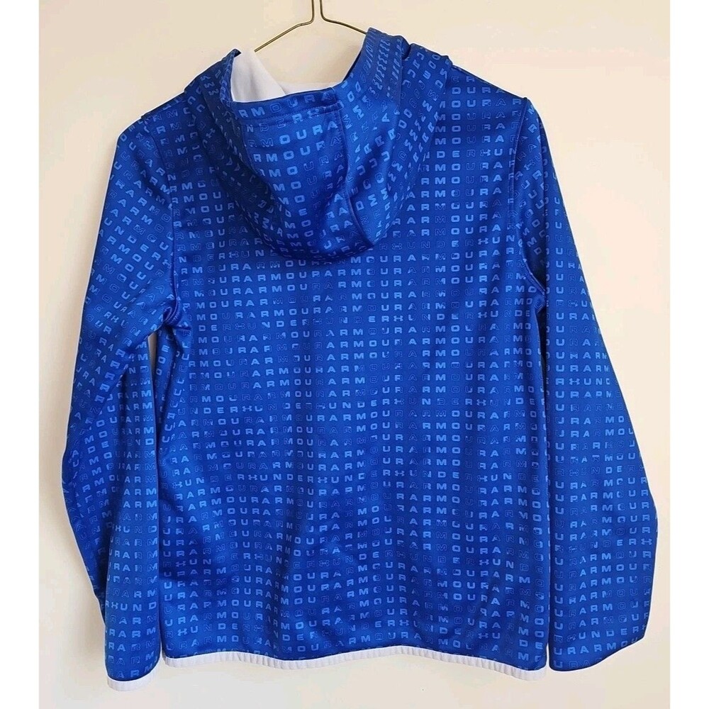 Under Armour Hoodie Boys YL BLUE Fleece Hooded Pullover Loose Coldgear - Picture 4 of 4